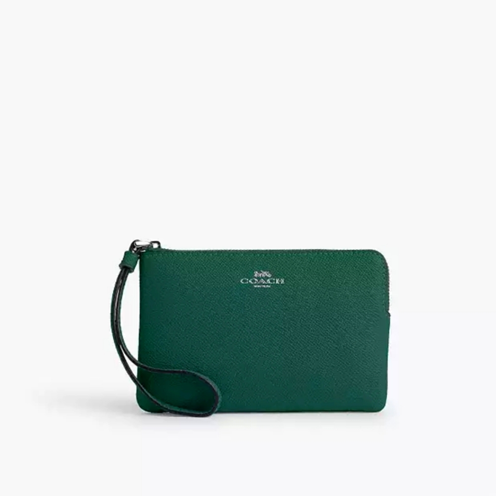 Coach Emerald Green Corner Zip Wristlet